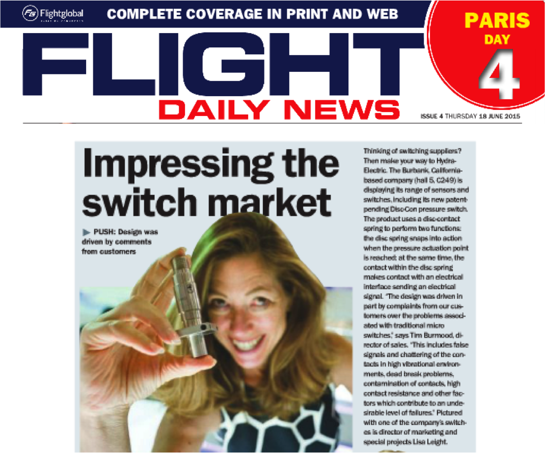 Paris Air Show ‘Flight Daily News’ Features Hydra-Electric’s Newest Pressure Switch